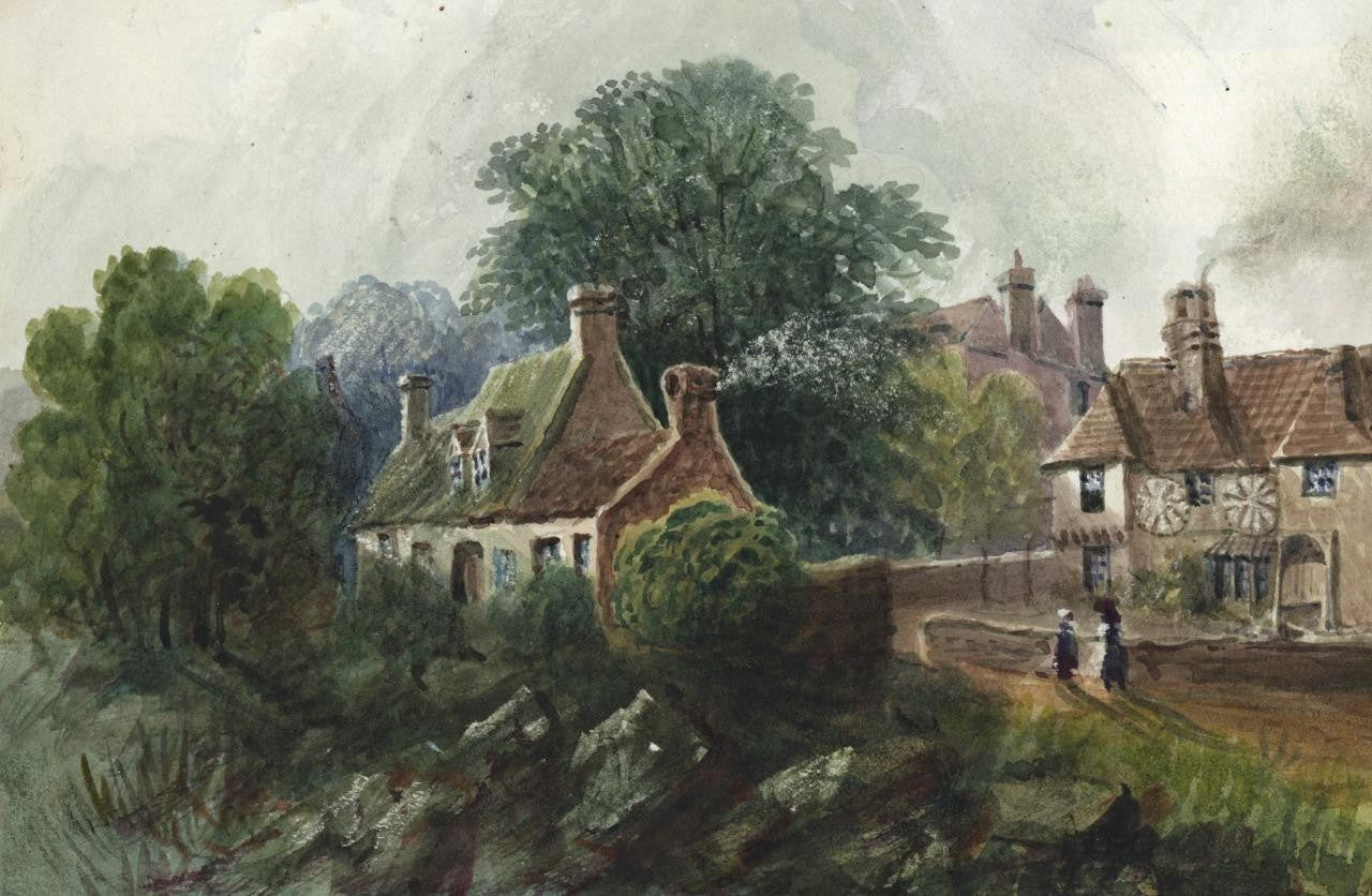 Mary Webster (1794-1883) Watercolour Painting - Cottages Near Broadstairs 18432