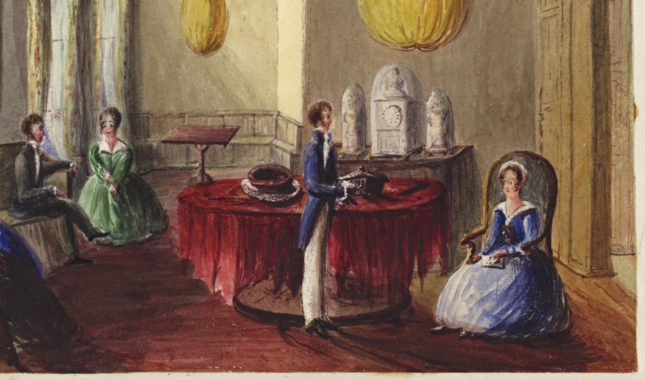 Mary Webster (1794-1883) Watercolour Painting - Figures In Interior Scene 18475