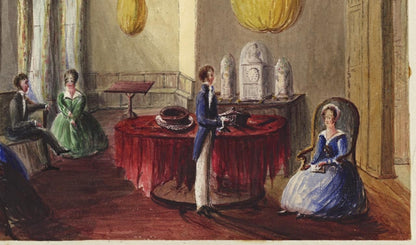 Mary Webster (1794-1883) Watercolour Painting - Figures In Interior Scene 18475
