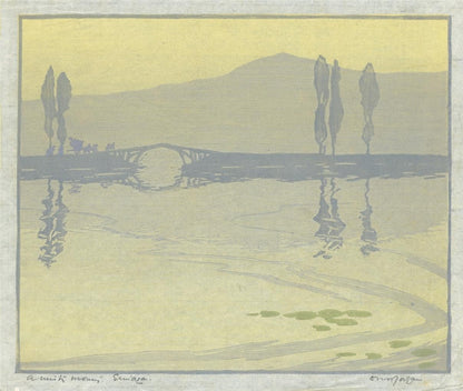 D N Morgan - Woodcut Signed In Pencil - A Misty Morning Srinagar India4