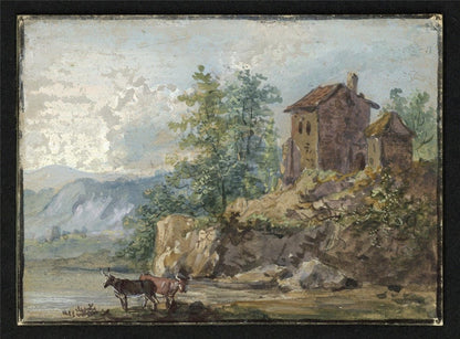 In The Manner Of Paul Sandby - Miniature Gouache Painting - Cattle In Landscape1