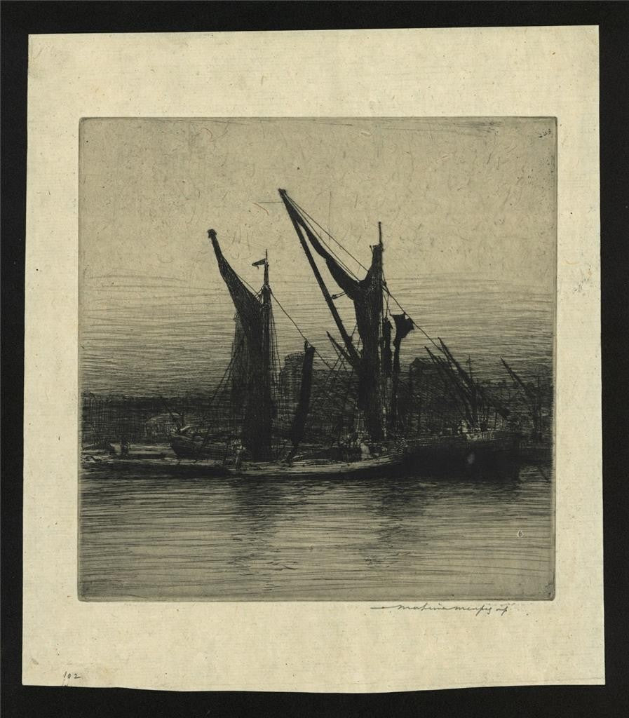 Mortimer Menpes (1855-1938) - Pencil Signed Etching - Hay Barges Thames London2