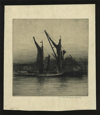 Mortimer Menpes (1855-1938) - Pencil Signed Etching - Hay Barges Thames London2