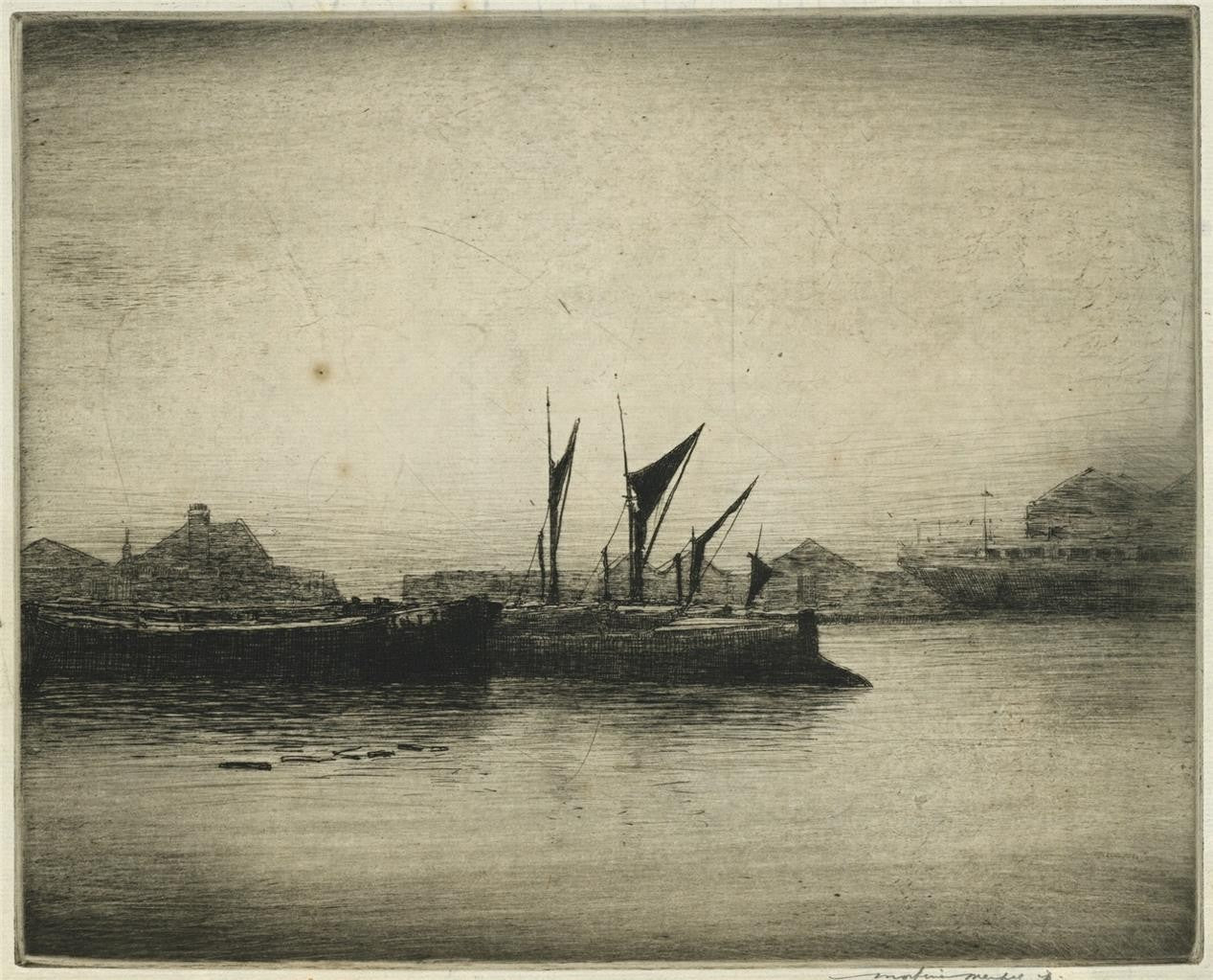 Mortimer Menpes (1855-1938) - Pencil Signed Etching - River Thames Docks London0
