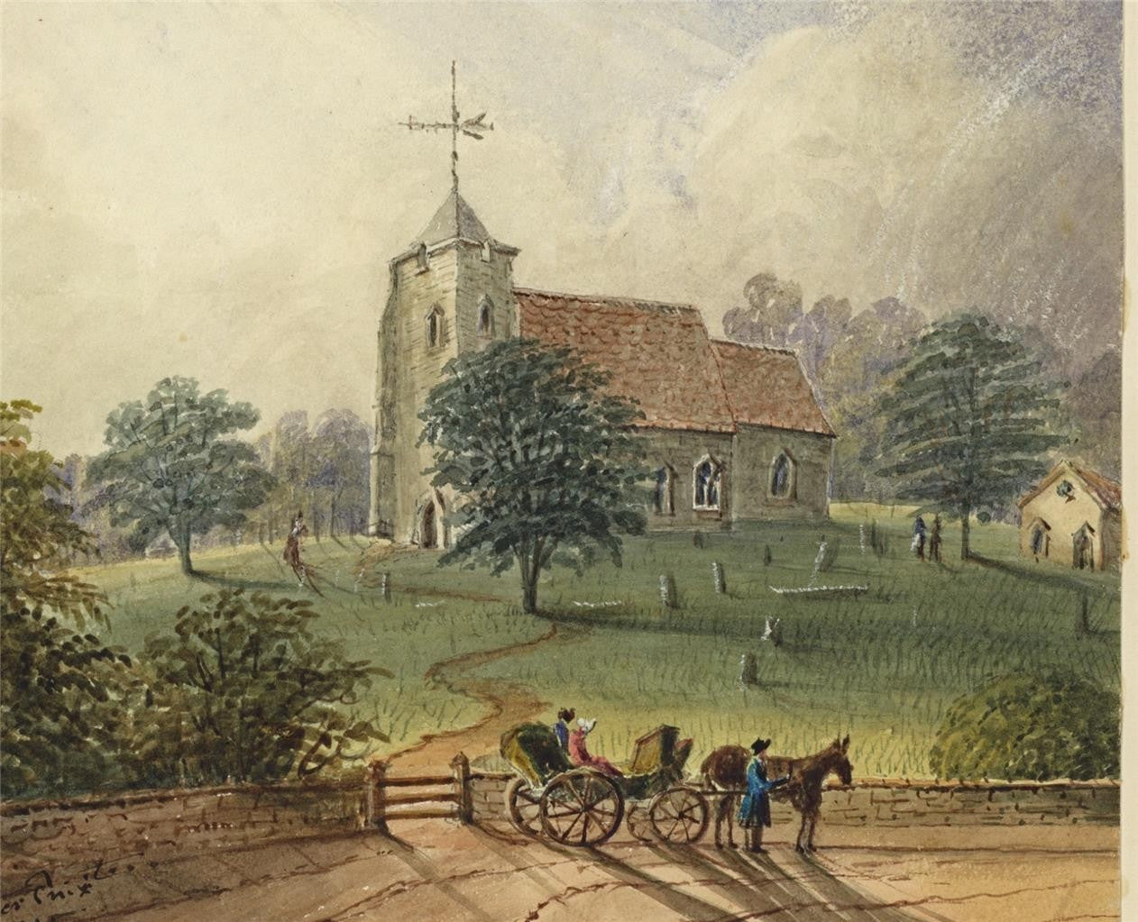 Mary Webster (1794-1883) Watercolour Painting St Martin's Church Canterbury 18436