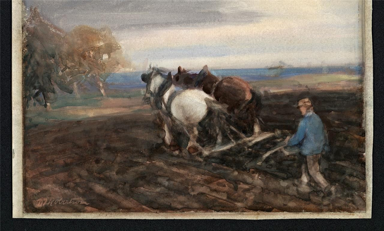 David Thomas Robertson (1879-1952) Watercolour Painting - Farming Landscape8