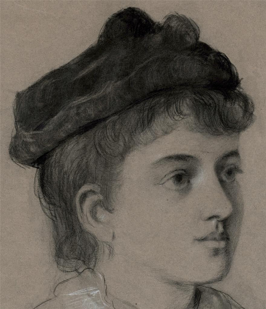 ELMA MARY GOVE (1832-1921) Antique Drawing LADY WEARING HAT - AMERICAN ARTIST3