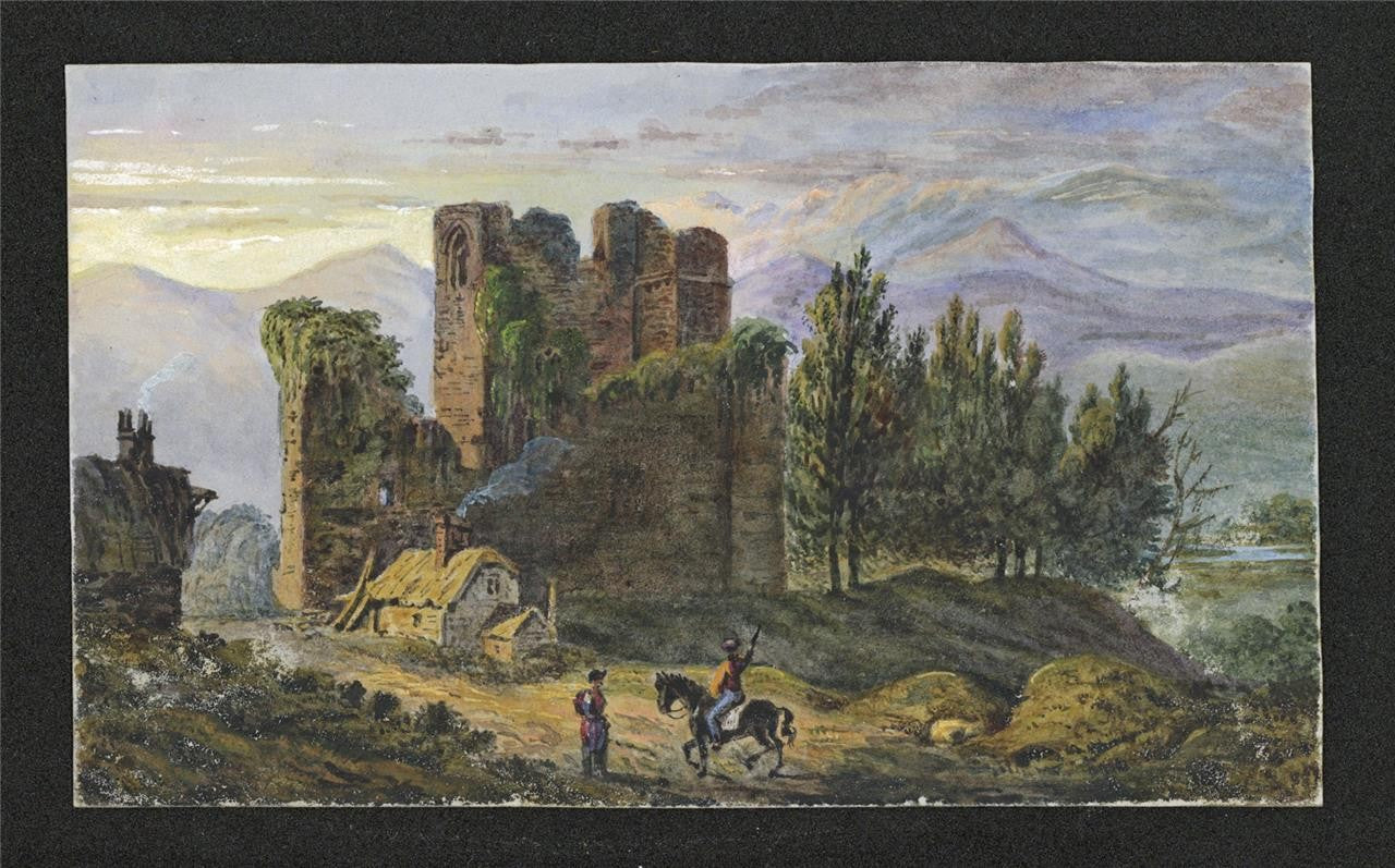 Thirlwall Castle Northumberland - Small Watercolour Painting - 19th Century1
