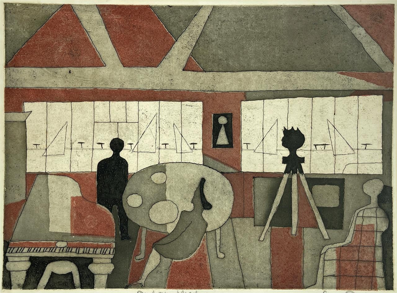 Julian Trevelyan - Pencil Signed Etching With Aquatint - Durham Wharf 19710