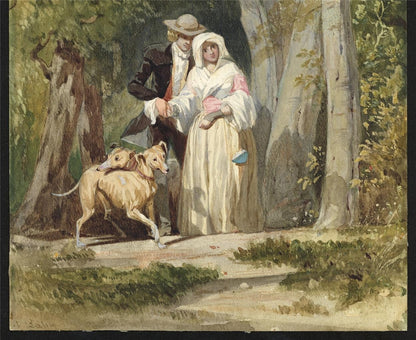 Auguste Francois Laby - Watercolour Painting - Lady & Gentleman With Dogs6