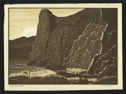 Bernard Sleigh (1872-1954) Pencil Signed Woodcut Lydstep Tenby Wales 19351