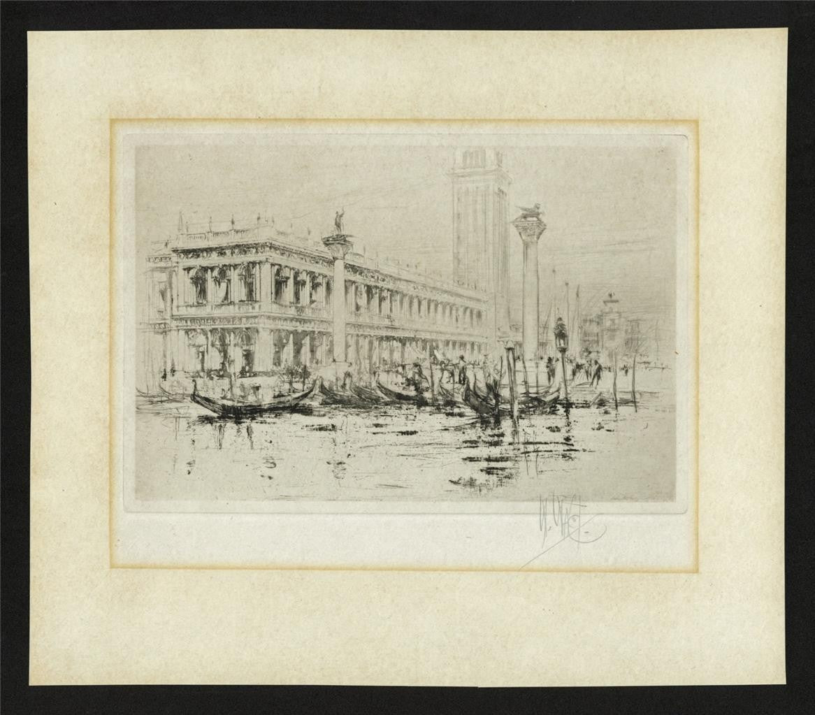 William Walcot (1874-1943) Pencil Signed Etching - Library Of San Marco Venice1