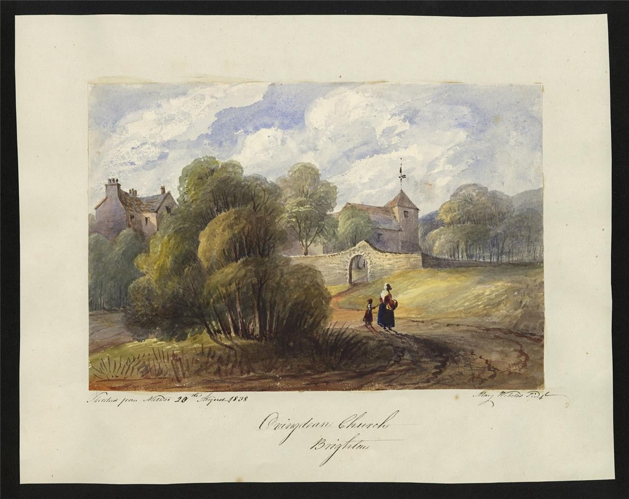 Mary Webster (1794-1883) - Watercolour Painting - Ovingdean Church Brighton 18381