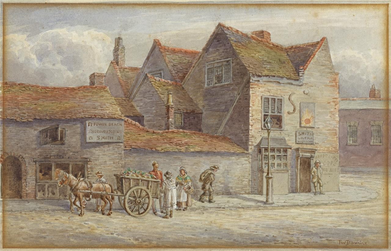 T W Downing Antique Watercolour Painting The Old Recruiting House Birmingham0
