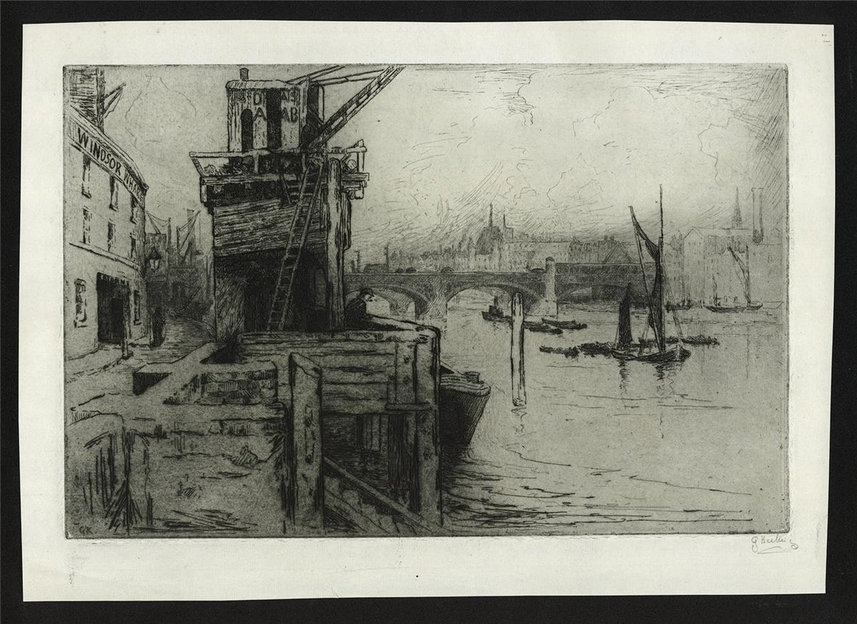 Gertrude Keeling - Pencil Signed Etching - Windsor Wharf London - River Thames1