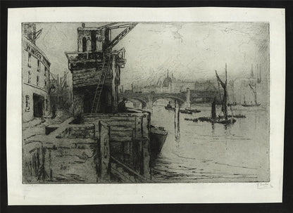 Gertrude Keeling - Pencil Signed Etching - Windsor Wharf London - River Thames1