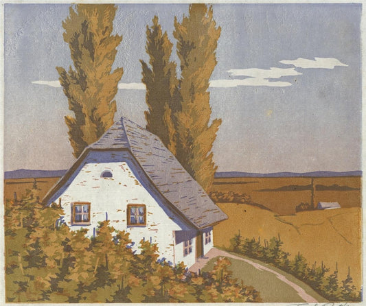 Carl Rotky (1891-1977) Pencil Signed Woodcut - Trees & Cottage In Landscape0