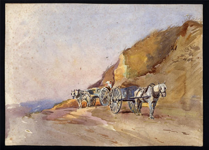 Alfred Crowdy Lovett (1862-1919) Watercolour Painting - Horses & Carts On Coast2