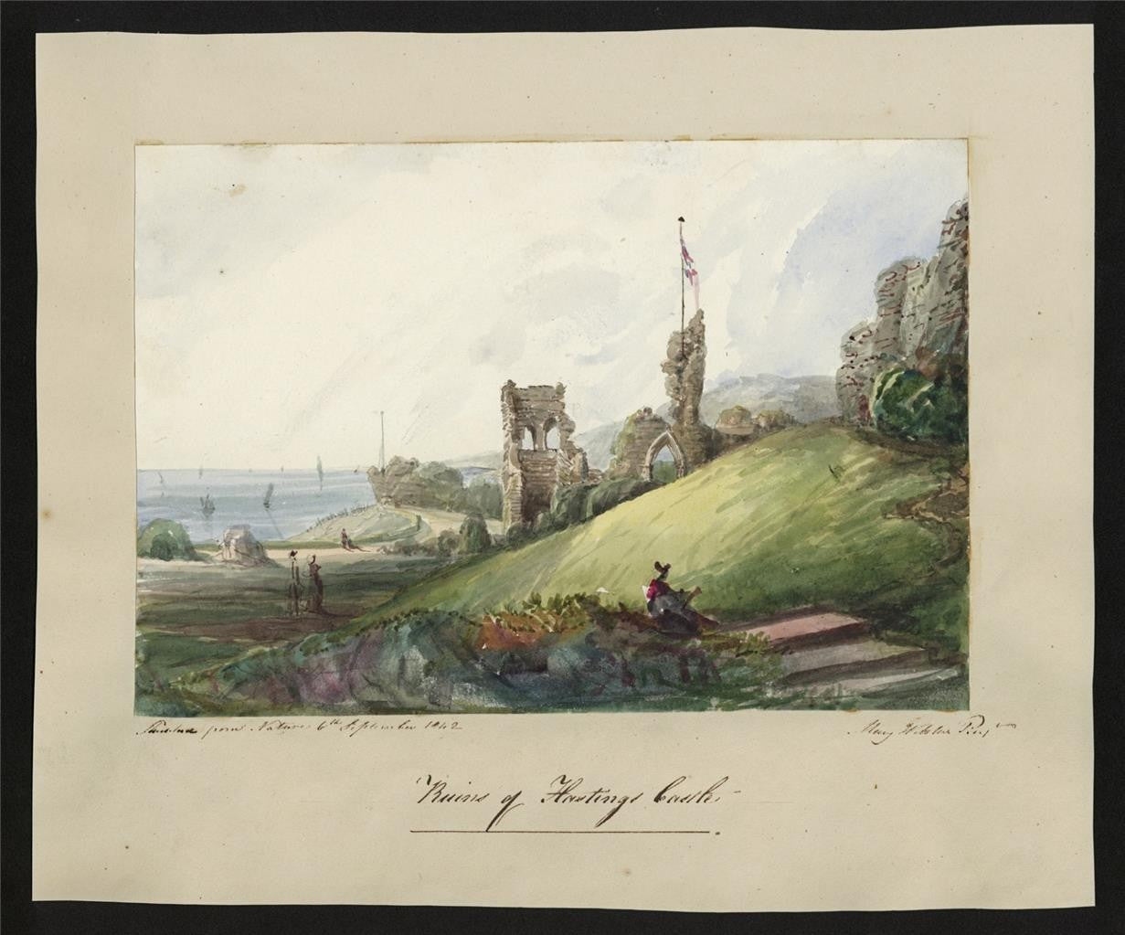 Mary Webster (1794-1883) - Watercolour Painting - Ruins Of Hastings Castle 18421