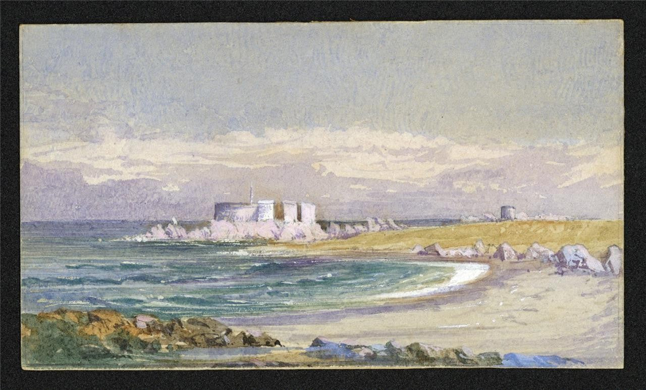 Fort Le Marchant Guernsey - Miniature Watercolour Painting - 19th Century1