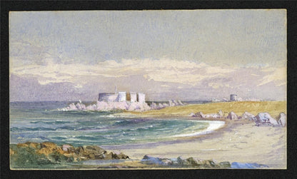 Fort Le Marchant Guernsey - Miniature Watercolour Painting - 19th Century1