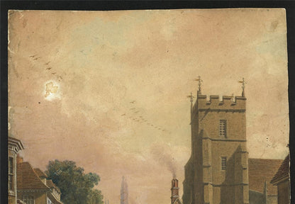 Trumpington Street Cambridge Watercolour Painting 19th Century In Style Of Pugin2
