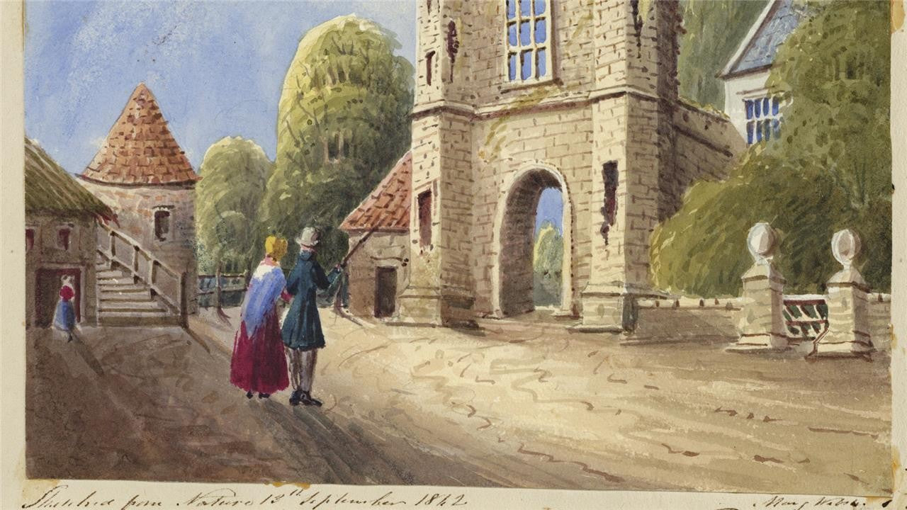 Mary Webster (1794-1883) Watercolour Painting Gateway Old Abbey Wilmington 18425