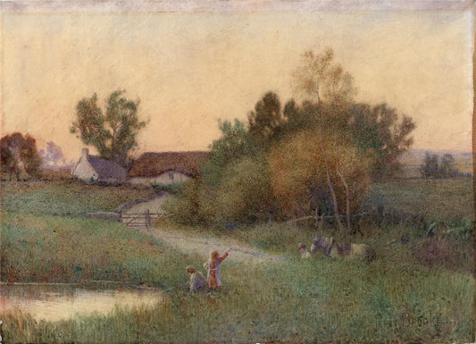 Percy Brooke (1869-1916) Watercolour Painting - Figures In Rural Landscape 19080