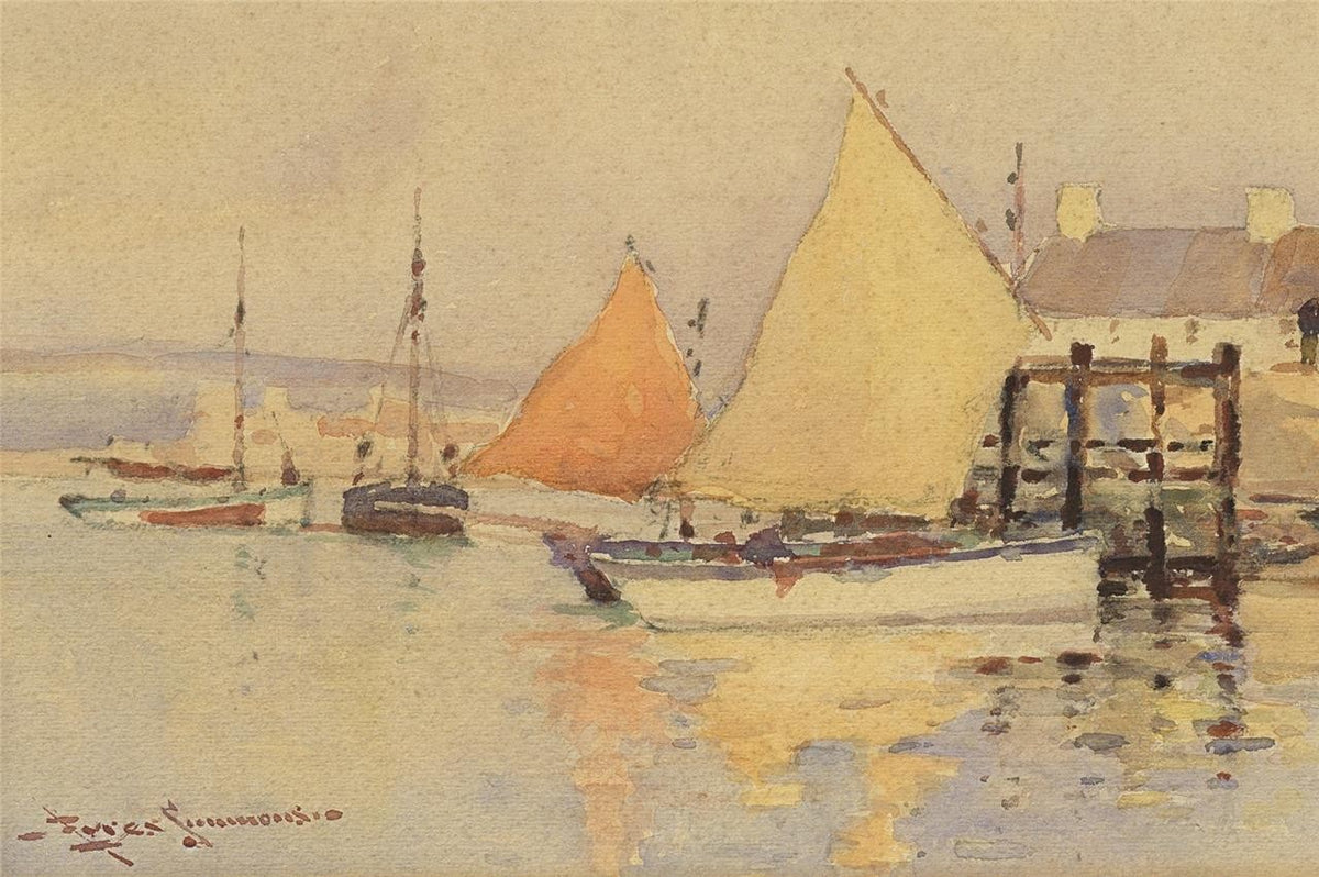 Eyres Simmons (1872-1955) - Watercolour Painting - Boats In Harbour4