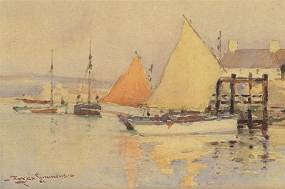 Eyres Simmons (1872-1955) - Watercolour Painting - Boats In Harbour4