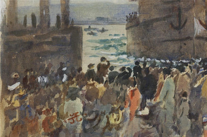 HMS Warspite Launch Devonport Plymouth 1913 Watercolour Painting - Signed8