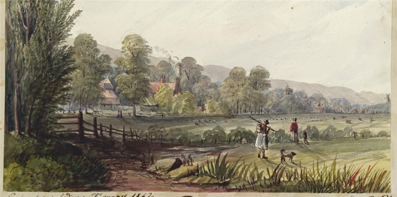 Mary Webster (1794-1883) Watercolour Painting - Fields Near Eastbourne 18425