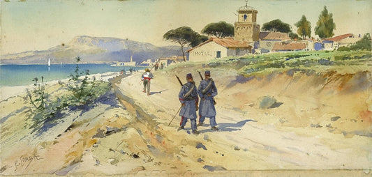 Pierre Comba (1859-1934) Watercolour Painting - French Military In Coastal Scene0