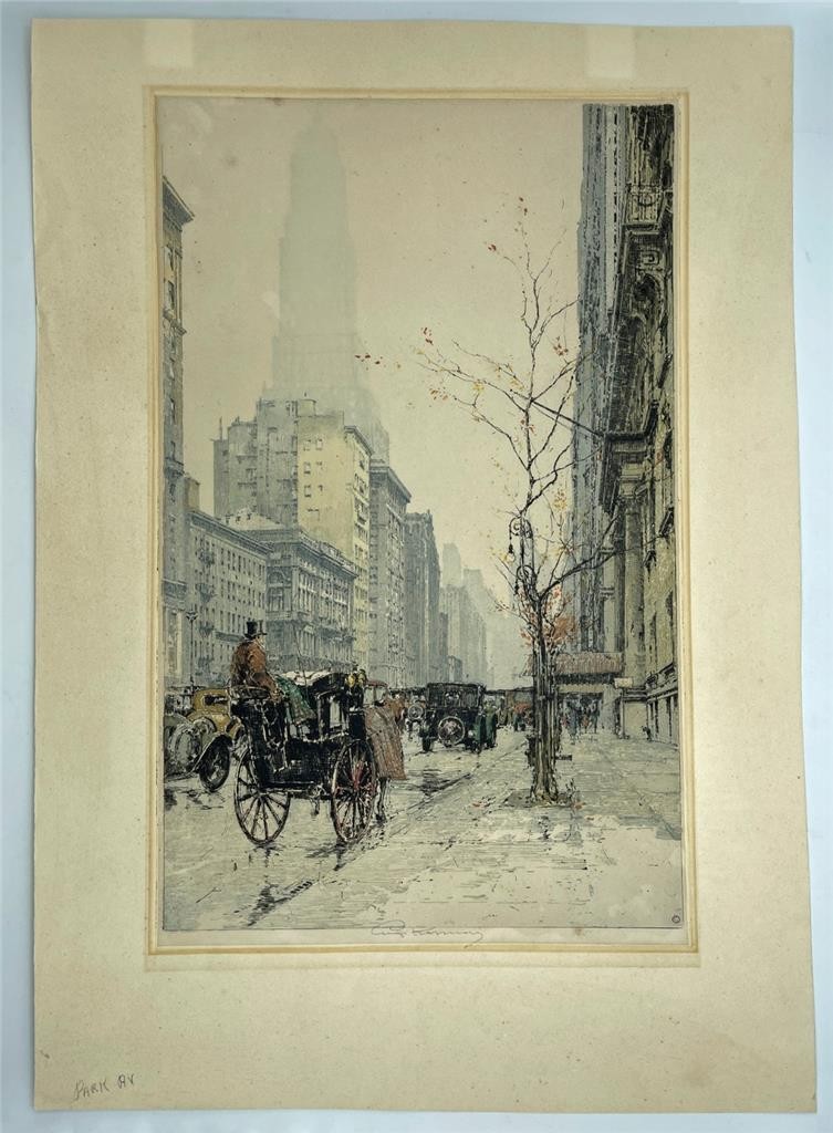 Luigi Kasimir (1881-1962) Pencil Signed Etching Park Avenue New York USA1