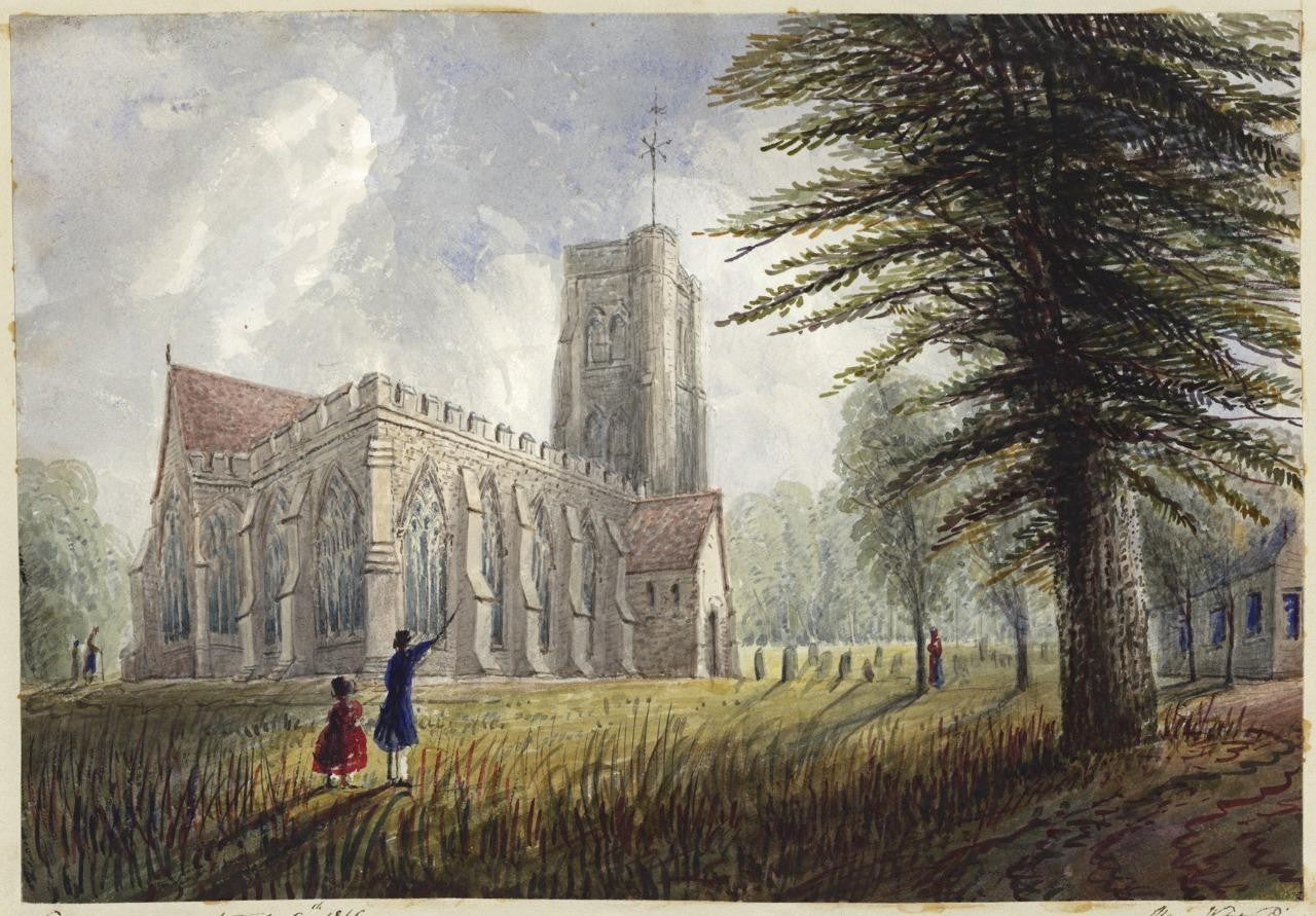 Mary Webster (1794-1883) - Watercolour Painting - Herne Church 18460