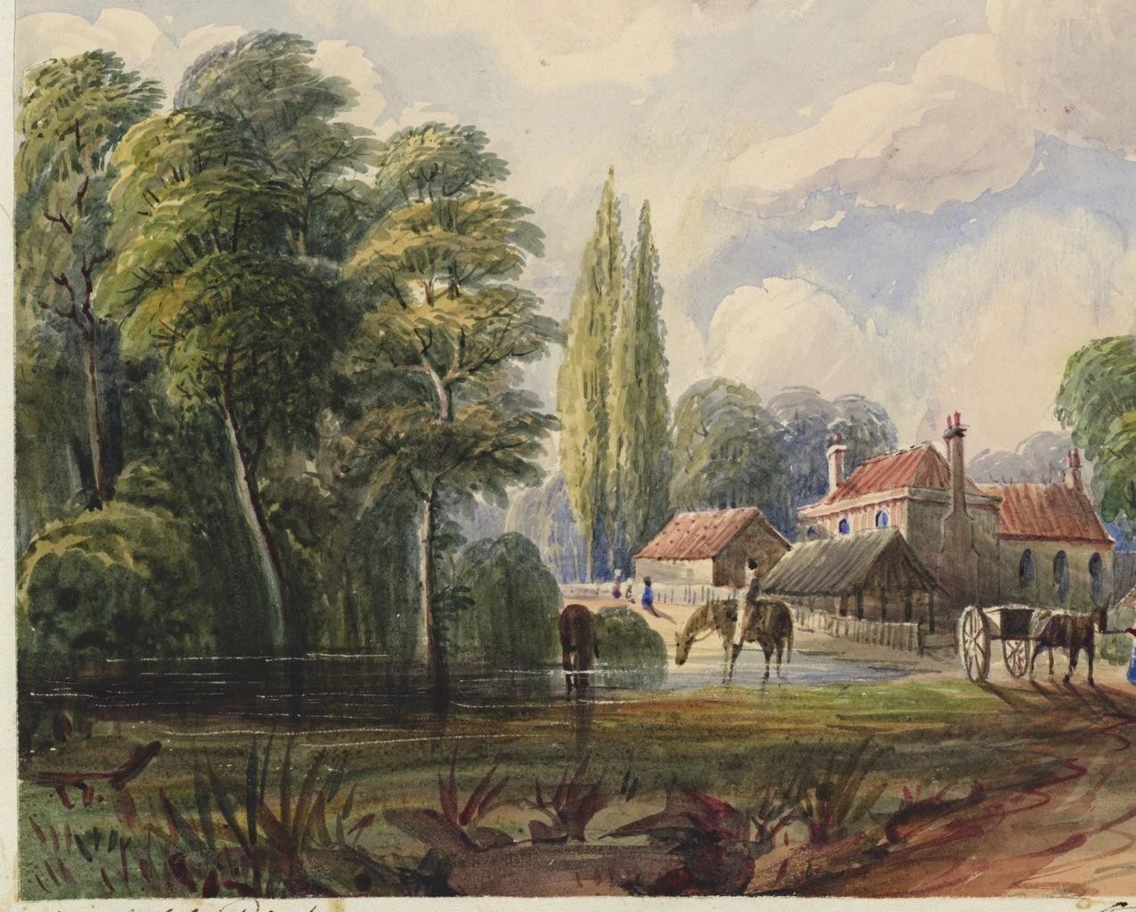 Mary Webster (1794-1883) Watercolour Painting Farm Near Sudbury London 18416