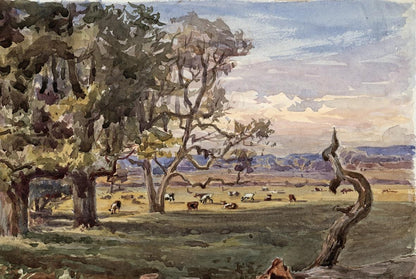 TREES IN LANDSCAPE HAM SURREY Victorian Watercolour Painting 18765