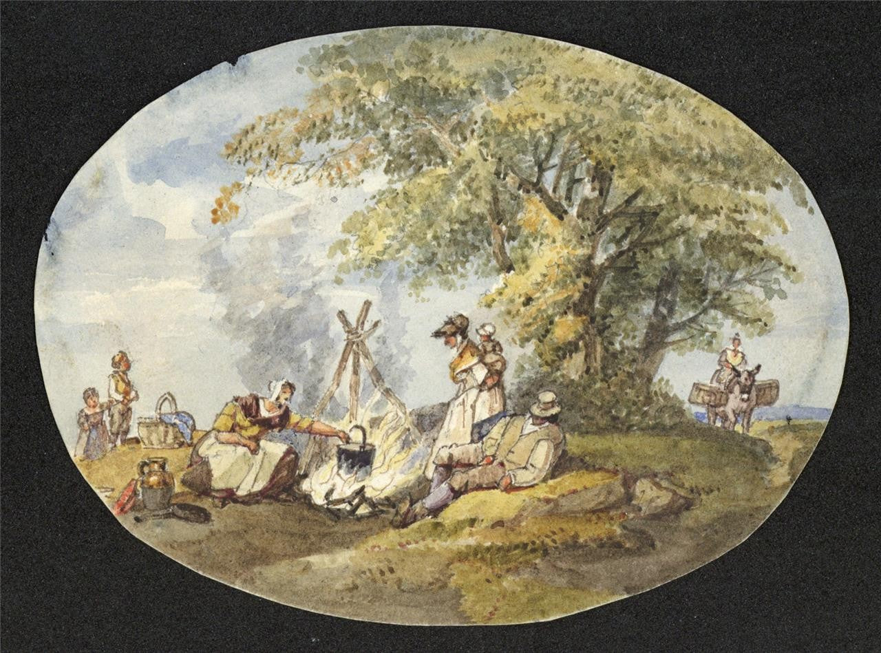 Figures In Rural Landscape Miniature Watercolour Painting 19th Century1