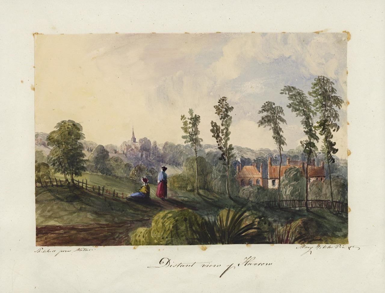 Mary Webster (1794-1883) Watercolour Painting - Distant View Harrow London c18418