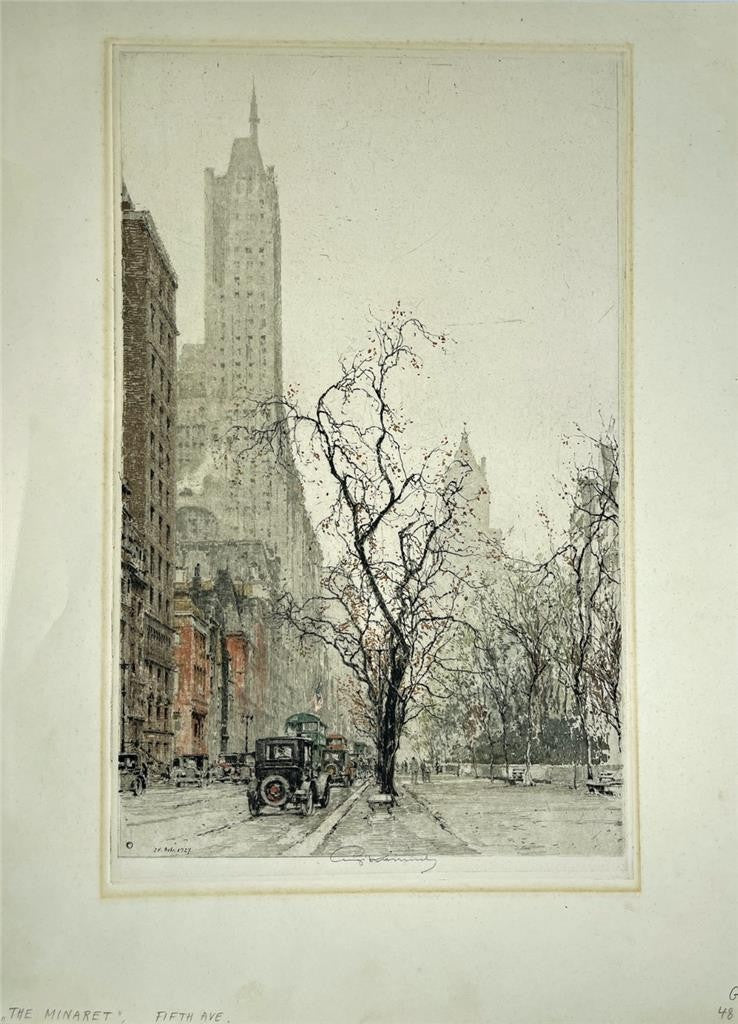 Luigi Kasimir (1881-1962) Signed Etching The Minaret Fifth Avenue New York USA4