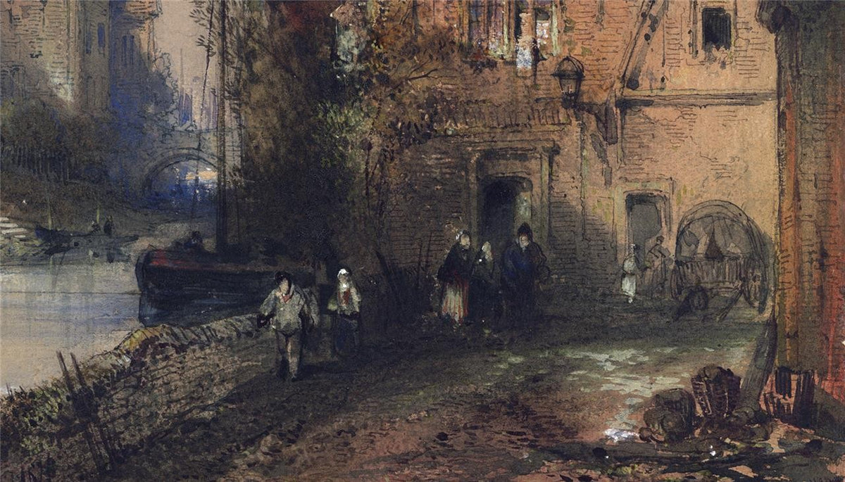 Thomas Colman Dibdin (1810-1893) Watercolour Painting Canal Bruges Belgium 18765