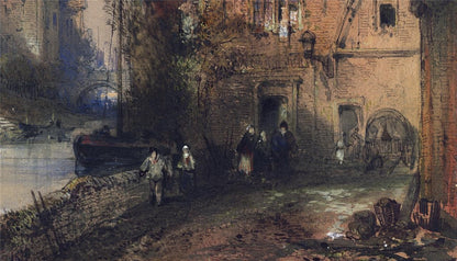 Thomas Colman Dibdin (1810-1893) Watercolour Painting Canal Bruges Belgium 18765