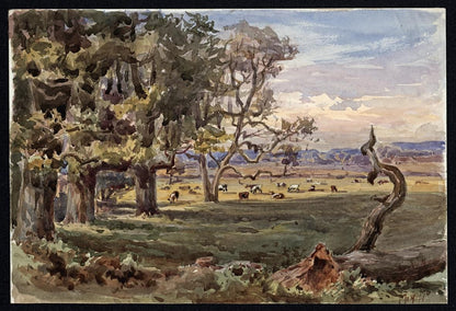 TREES IN LANDSCAPE HAM SURREY Victorian Watercolour Painting 18762