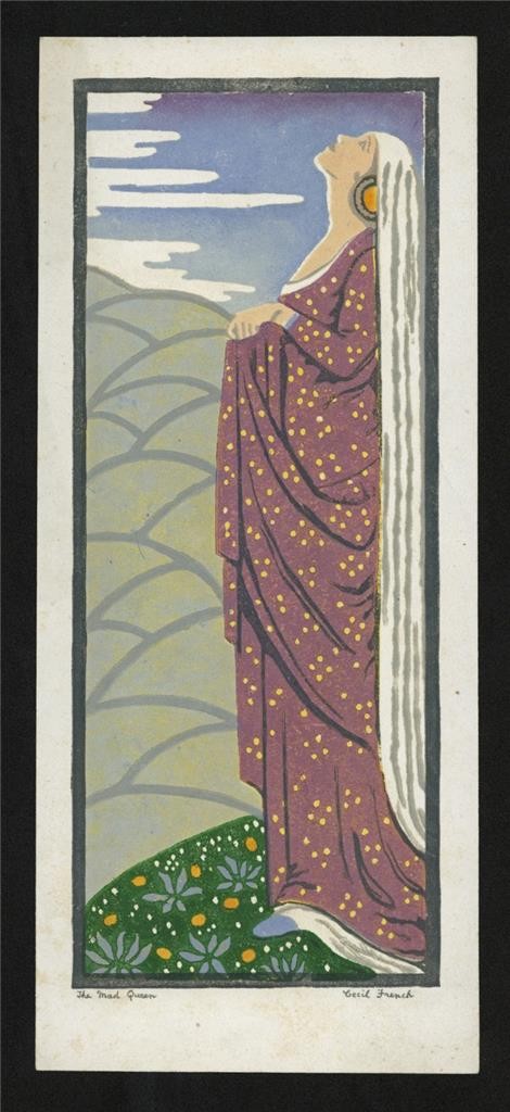 Cecil French (18791953) Pencil Signed Woodcut  The Mad Queen1