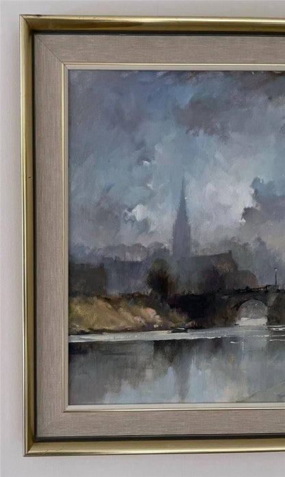 George Thompson (1934-2019) Oil Painting Old Dee Bridge From The Groves Chester6
