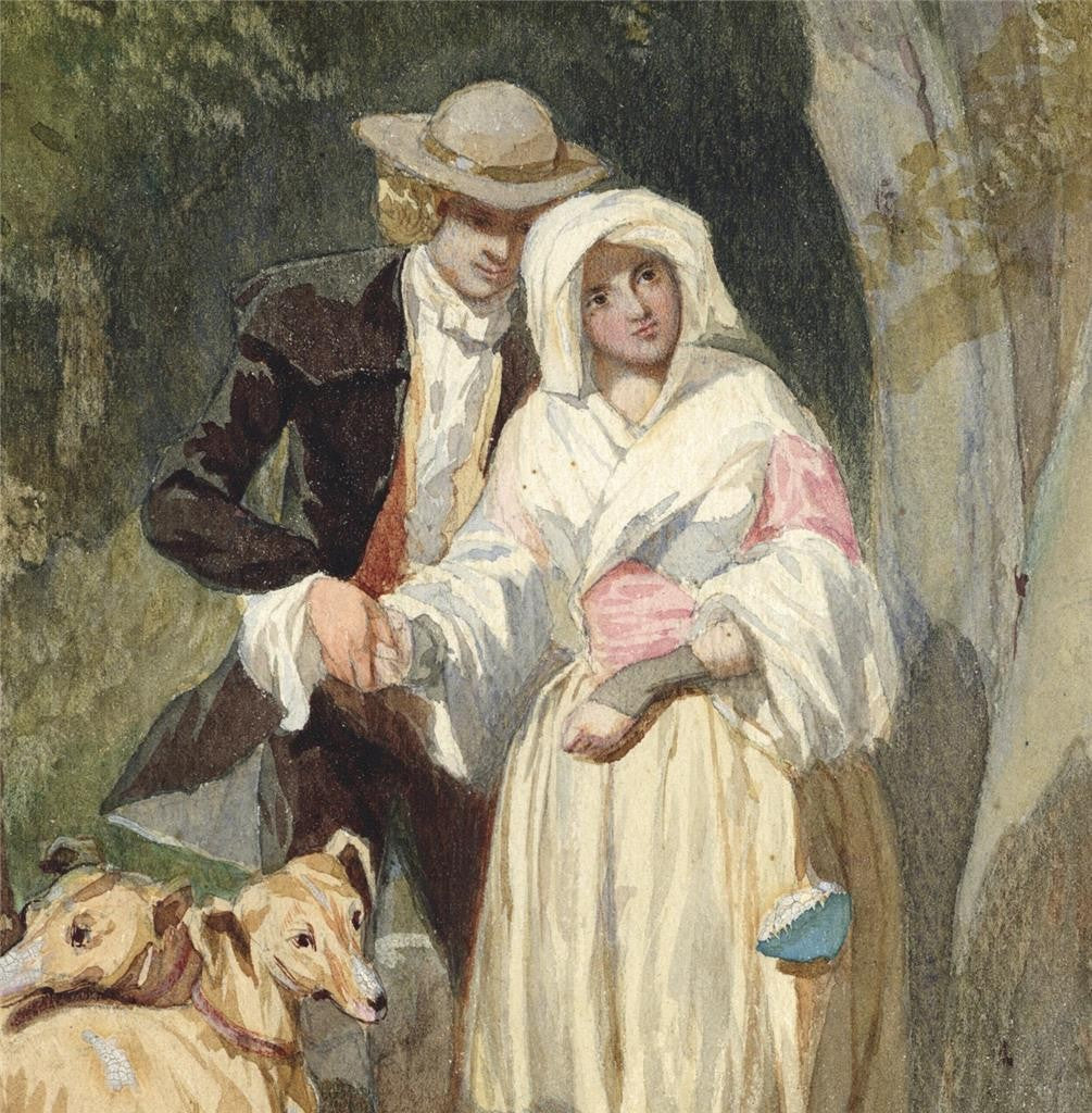 Auguste Francois Laby - Watercolour Painting - Lady & Gentleman With Dogs4