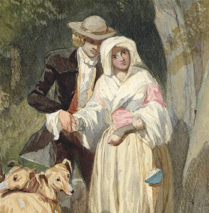 Auguste Francois Laby - Watercolour Painting - Lady & Gentleman With Dogs4