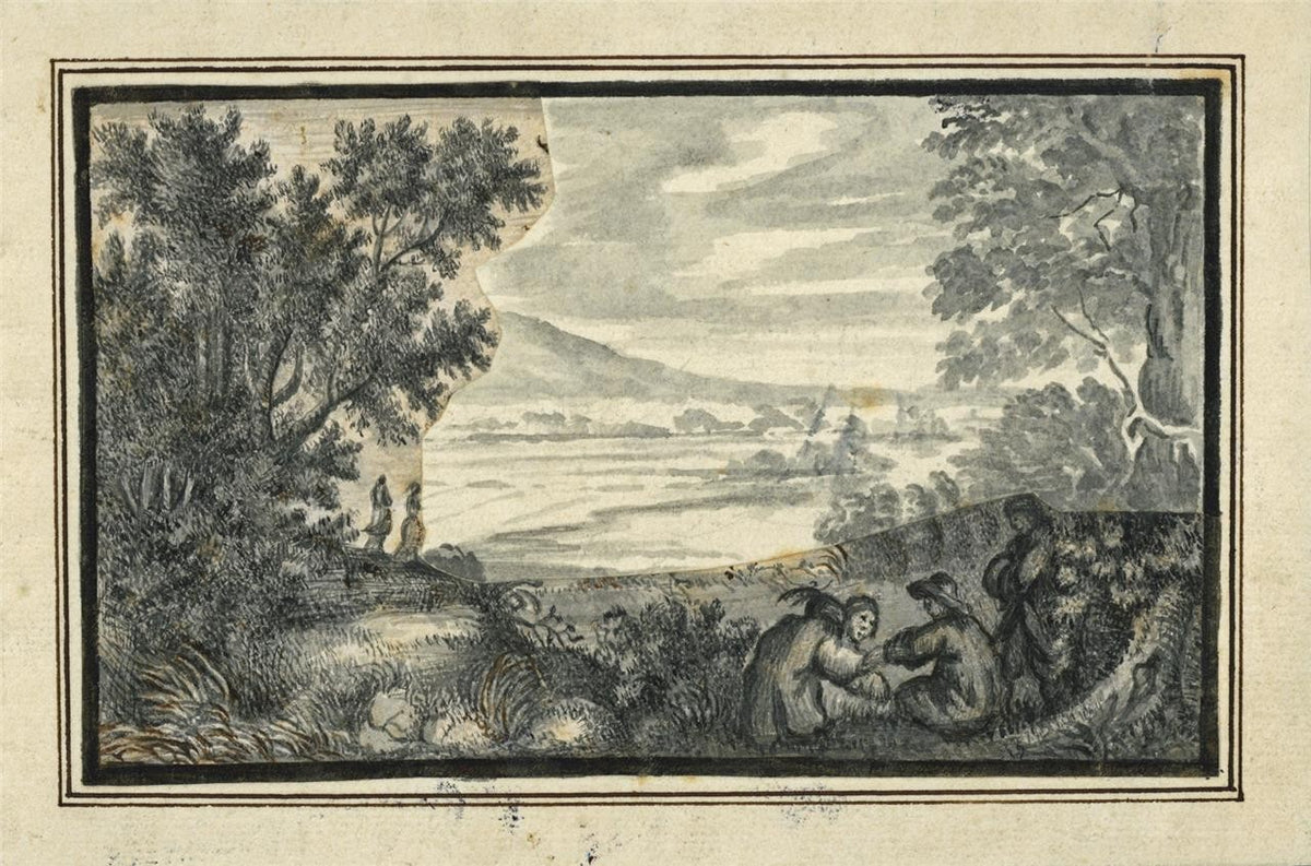 Figures In Landscape Small Watercolour Painting - Late 18th / Early 19th Century9