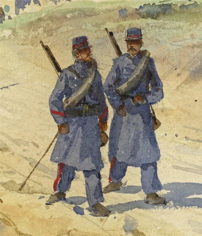 Pierre Comba (1859-1934) Watercolour Painting - French Military In Coastal Scene7