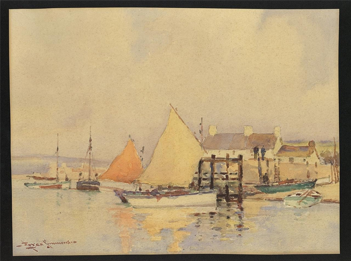 Eyres Simmons (1872-1955) - Watercolour Painting - Boats In Harbour1